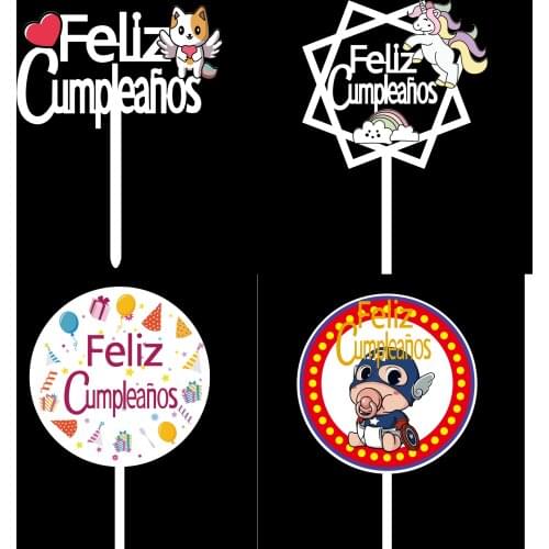 New Spain Cartoon Acrylic Happy Birthday Cake Topper Gift Cartoon Car For Childrens Birthday party Cake Decorating Supplies