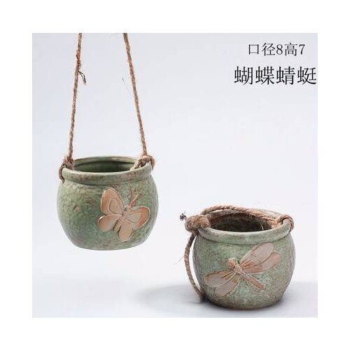 Hanging rope wall hanging orchid basket succulent simple creative bonsai flower pot ceramic