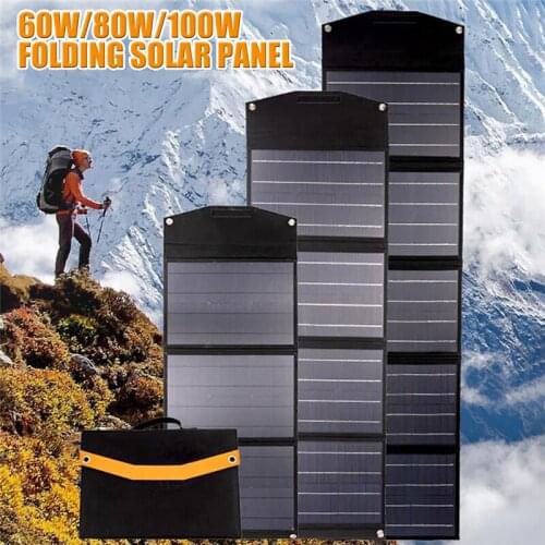 100/80/60W Portable Solar Panel Charging Folding Bag with Dual USB+DC Interfaces Outdoor Enmergency Energy Power Solar Cells