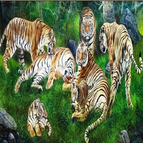 Drop Shipping Custom Photo Wallpaper Stereo Custom Wallpaper Large Oil Painting Mural Tigers Group Wallpaper Lobby Studio Mural