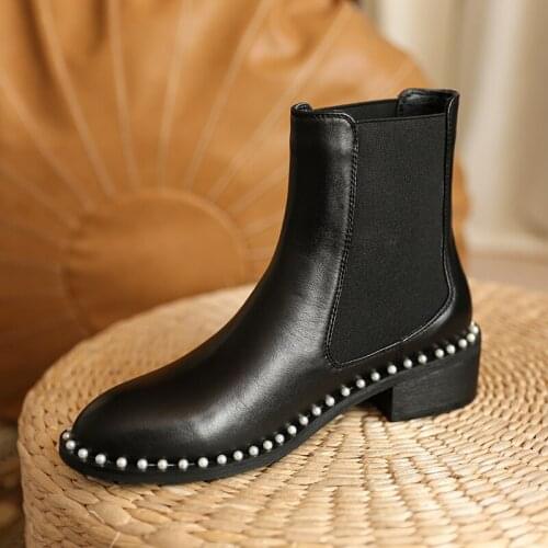 QZYERAI Autumn/winter collection Genuine leather beads Women boots ankle Short boots fashion Female boots Women shoes cowhide