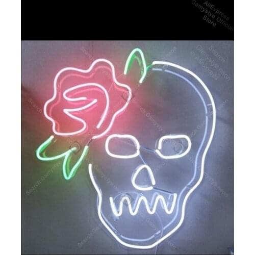 Sugar Skull With Rose Neon Sign Glass Tube Handmade neon light Sign Recreation Room Neon Decoration Windows Garage Wall Sign