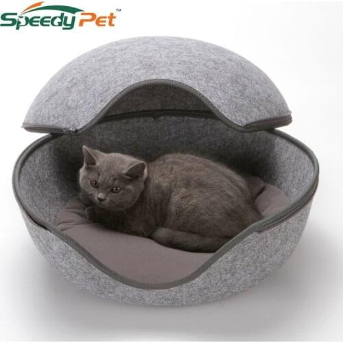 2 in1 Detachable Cute Egg Shape Pet Nest Cat Litter Kennel With Zipper Opening Universal Felt Cat Sleeping Bag Bed Pet Supplies