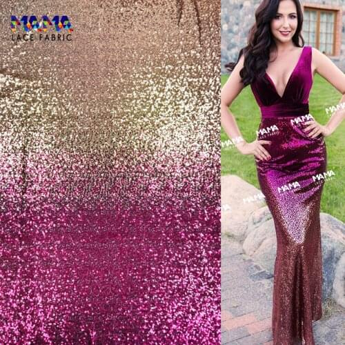 5 Yards Rose Red Gold Sequins Mesh Net Lace Fabrics 2021 High Quality African Sequined Tulle For Guinea Party Dresses Sewing