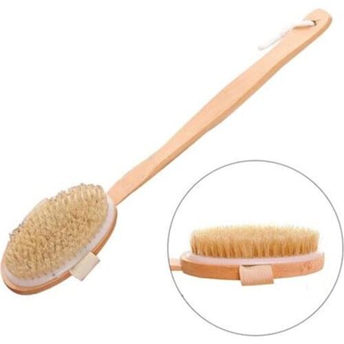 2 Pieces Long Handle Shower Brush Back Scrubbing Exfoliating Wooden Body Massage Bath Brush Bathing Tool