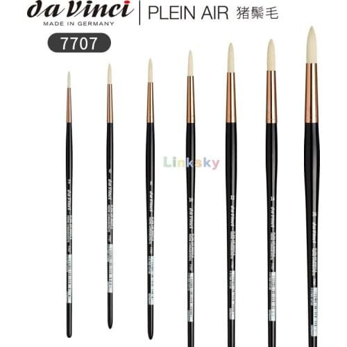 Da Vinci Hog Bristle Series 7707 Plein Air Oil Painting Brush, Round Short-Length with Black Lacquered Handle and Copper Ferrule