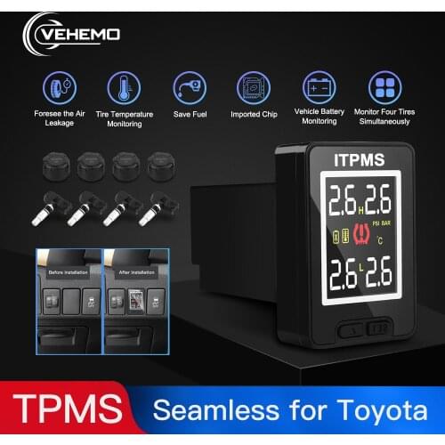 Tire Pressure Alarm Car 4PCS Sensor for Toyota Camry Tire Pressure Monitoring System Solar Energy Digital TPMS LCD Color Screen