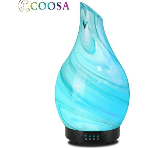 Glass Marble Pattern Essential Oils with 4 Time Setting Colorful Light Aroma Diffuser Cool Mist Humidifier for Home and Office
