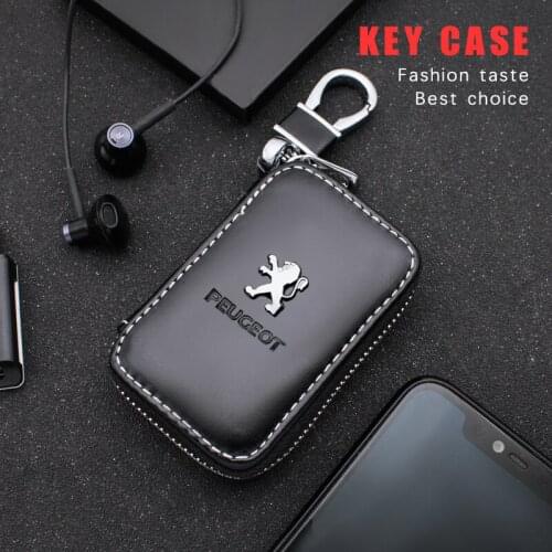 1pc Genuine Leather Car Key Bag Key Case Organizer For Peugeot 206 207 208 301 307 308 406 407 408 508 607 2008 3008 Accessories