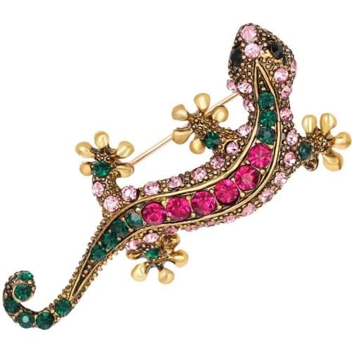 Unisex Rhinestone Lizard Gecko Animal Creeper Brooch Pin Corsage Jewelry Gift