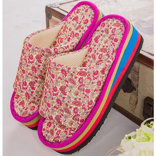 Spring and autumn home thick-bottomed trumpet fish mouth slippers handmade indoor large wedge slippers