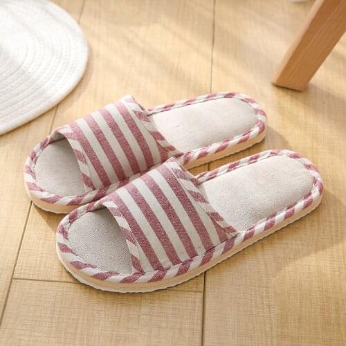Four Seasons Indoor Stripes Home Men And Women Linen Antiskid Wear Foam Sole Slippers