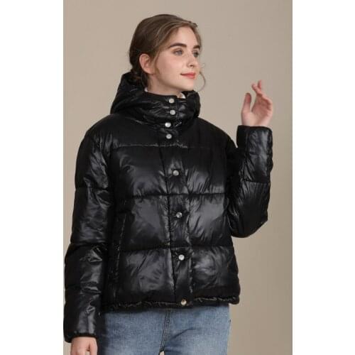Womens jacket 2021 new European and American large size cotton jacket womens short loose bread jacket hooded shiny winter wome