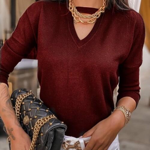 Fashion Solid Color Shirt Ladies Long-sleeved Autumn Winter Bottoming Clothes Hanging V-neck Tops Elegant Loose Blouses Tops XL