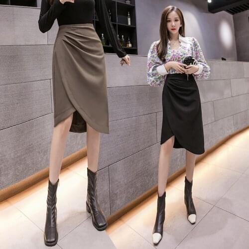 2021 Womens Midi Skirts Spring & Summer Mid-length Skirt Sexy Hip Tight Skirt Office Lady High Waist Asymmetrical Skirt BSQ356