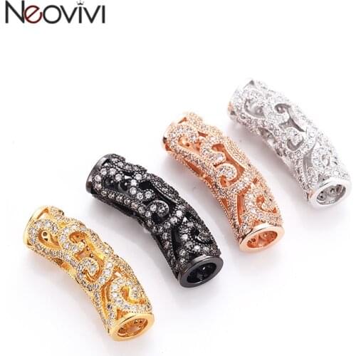 Neovivi Tube Beads Jewelry Accessories Pave Micro Cubic Zirconia Copper Long Strip Bead for Women Bracelet Necklace Handmade