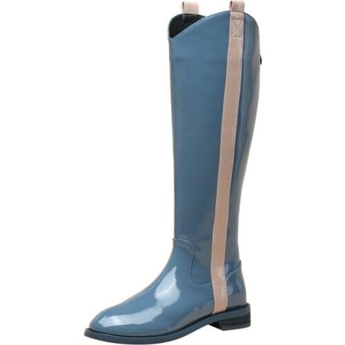 SKLFGXZY Genuine leather Womens boots The knee boots Mirror flash Fashion womens shoes European motorcycle boots