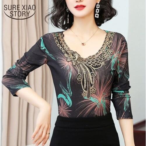 Womens Tops And Blouses 2021 Spring Women Long Sleeve Shirts Embroidery Floral O-Neck Black Tops Blusas Plus Size Tops 8367 50
