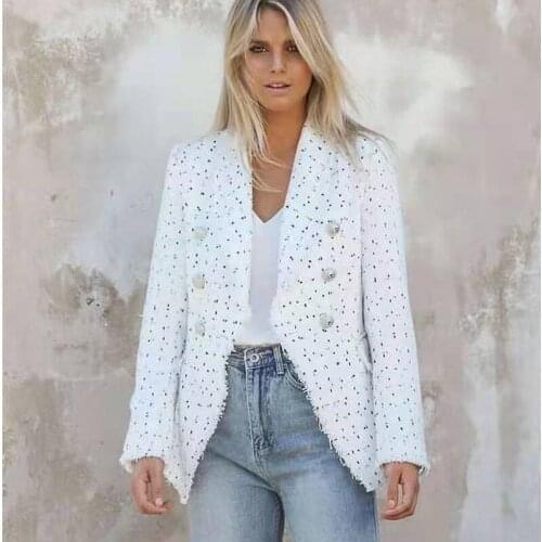 Retro Wool Bbldends Coat Woman 2021 Spring Lapel Padded Shoulder Long Sleeve High Quality Slim Suit Jacket White Female Abrigos