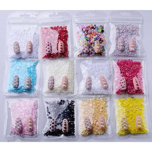 1Bag Nail Art Rhinestones 2-6mm Pearls Half Round Flatback Nail Bead AB color Flat Bottom Semicircle Symphony Decorations Tr#36