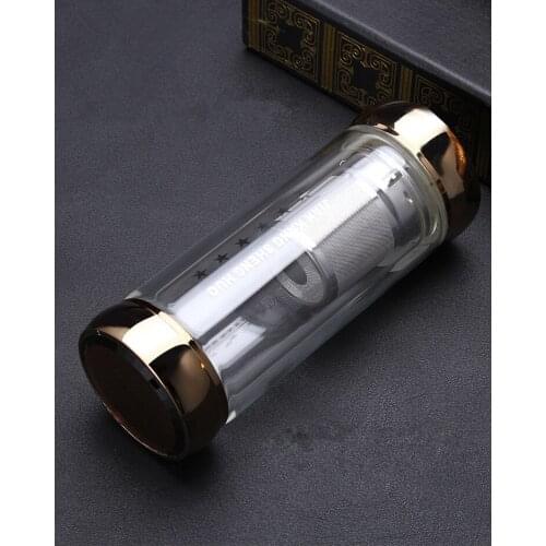 1PC 350ml Water Bottle Glass Bottle With stainless steel Tea Infuser Filter Double wall Glass Sport Water Tumbler EKD 1471