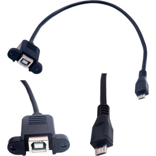 1pcs Black USB 2.0 B Female Socket Printer Panel Mount To Micro USB 5 Pin Male Cable 1FT