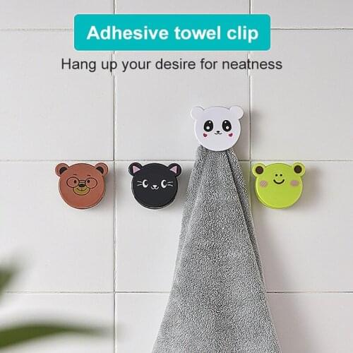 1piece Wash Cloth Tea Towel Clip Push-in Cartoon Fixing Clip Self-adhesive Kitchen Cloth Clip Bathroom Kitchen Towel Rack Hanger