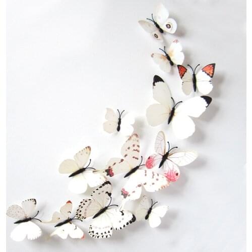 New diy Creative 3d butterfly shape 12pcs Sticker Art Design Decal Wall Stickers home decoration accessories adesivo de parede