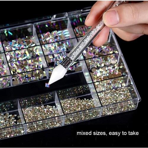 21 Grid Box Mixed Size Shape Glass Flat Bottom Nail Rhinestone Crystal Belt For Nail Art Decoration Accessories Rhinestone