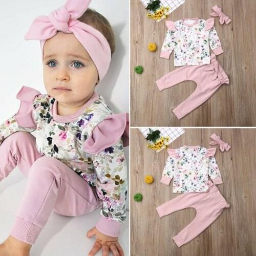 Sweet Infant Baby Girl 3M-24M Clothes Long Sleeve Flower Tops+Pants 3PCS Outfit Autumn