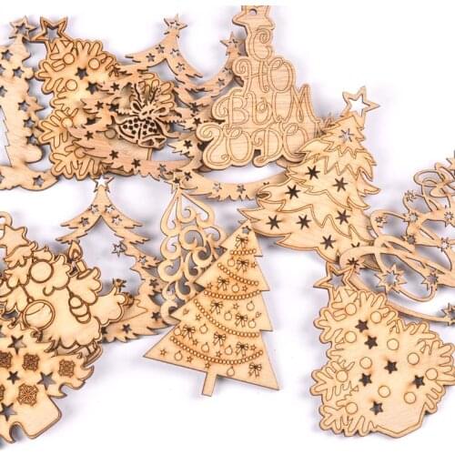 5Pcs Christmas Tree Pattern Wooden Christmas Party Decoration Hanging Ornament Pendant Wood DIY Crafts Xmas Home Kids Gift m2647