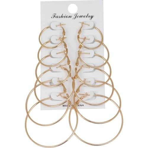 6Pairs/set Hoop Earrings Set Big Small Circle Earrings Jewelry for Women Gold Silver Color Simple Ear Clip Punk Brincos Ear Ring