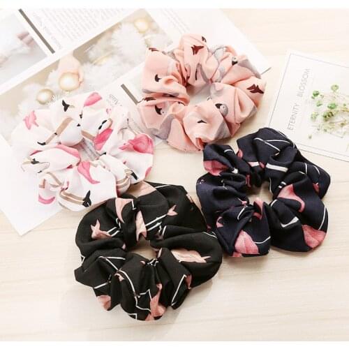 6pcs Small fresh chiffon simple head Flamingo animal print hair ring cute bunch release art head hair accessories