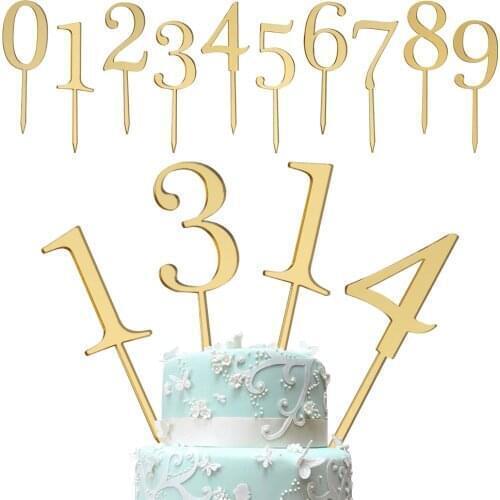 6pcs Gold Number 0 1 2 3 4 5 6 7 8 9 Birthday Cake Topper Acrylic Golden Annivesary Party Decoration Cake Decorative Topper
