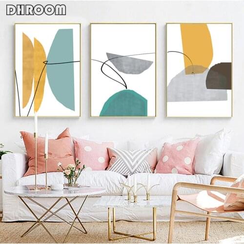Abstract Poster Prints Modern Blue and Yellow Art Canvas Painting Geometric Wall Art Living Room Wall Pictures Decoration