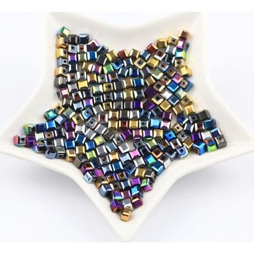 Austria Plating Square Glass Bead Diy Jewelry Making Accessories Pearls Crystal Spacer Bead fit bracelet Earring Pendant Finding