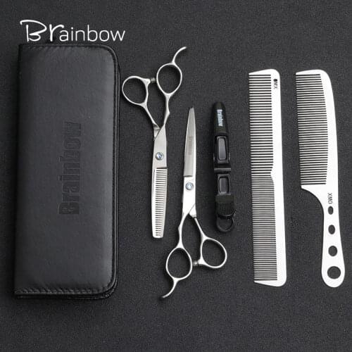Brainbow 6.0''Left-hand Hair Scissors Stainless Steel 9cr13 Professional Hairdressing Cut Thin Barber Shears Titanium Steel Comb