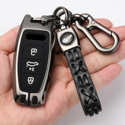 Zinc Alloy Car Key Cover For Audi A6L A8L A7 A8 Q8 2018 2019 2020 Smart Keychain Carbon Style Remote Fob Protector Case