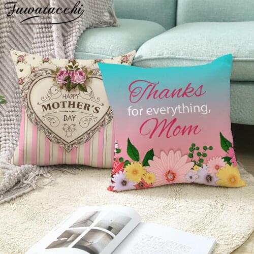 Fuwatacchi Happy Mother Day Letter Pillow Case Pink Flower Printed Cushion Cover For Home Sofa Decorative Pillowcases Cover New