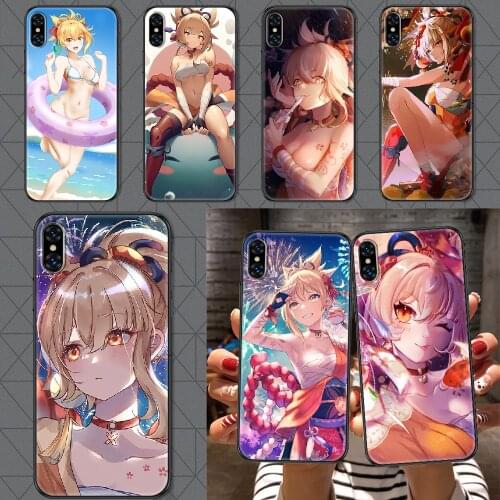 Genshin Impact Yoimiya Phone Case Cover Hull For iphone 5 5s se 2 6 6s 7 8 12 mini plus X XS XR 11 PRO MAX black painting