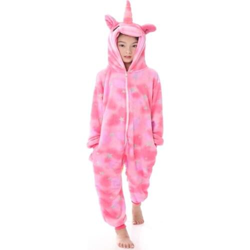 4-12 years Children Unicorn Kigurumi Kids Flannel Pajamas Girls cosplay Costume Boys Hooded Nightie Onesies Child AnimeJumpsuit