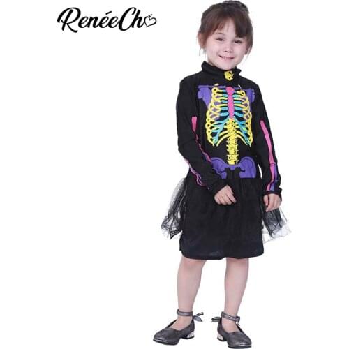 Halloween Costume For Kids Girls Skeleton Costume Child Costume Colorful Bone Cosplay Long Sleeve Fancy Dress For Children