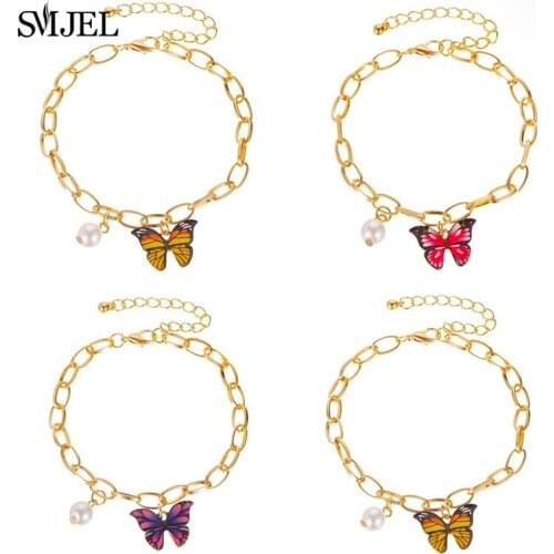 Enamel Butterfly Gold Bracelets for Women Fashion Wedding Pearl Butterfly Charm Bracelet Wholesale Accessories Girls Christmas