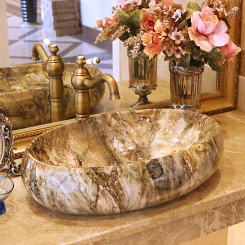Oval China Artistic Handmade porcelain bathroom counter top ceramic Bathroom basin sink decorative bathroom basin