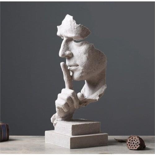Thinker Statues Figurine Living Room Art Decor Furnishings Silence Is A Gold-European Sculpture Vintage Resin Crafts Decorations
