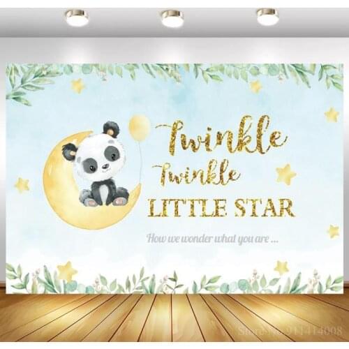 Twinkle Little Stars Panda On Moon Mint Green Photography Backdrop Tropical Leaves Newborn Baby Shower 1st Birthday Backgrounds