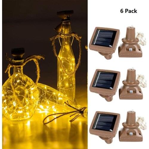 Solar Wine Bottle Lights, 6 Pack 20 LED Waterproof Copper Cork Shaped Lights Firefly String Lights for Home Wedding Decoration