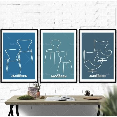 Prints Set Of 3 Arne Jacobsen, Blue Norwegian wall art, Triptych Mid Century Modern Catherine holm, Hygge home art, Retro poster