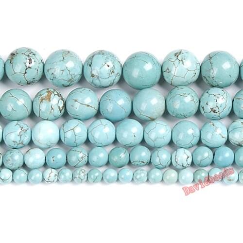 Natural Stone Blue Turquoises Round Beads For Jewelry Making 15.5 Inches Pick Size 4/6/8/10/12mm