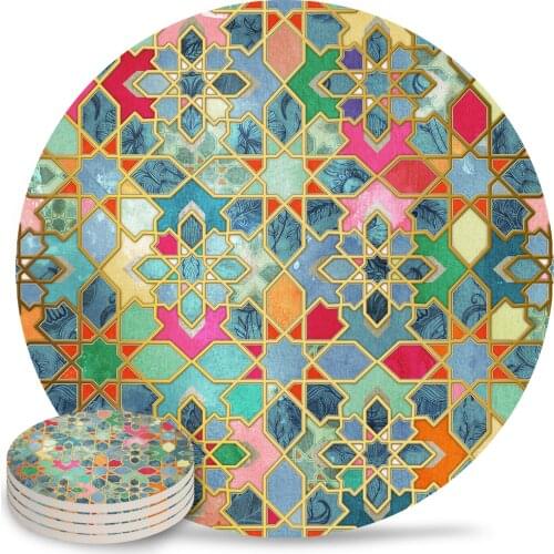 Colorful Moroccan Coasters Waterproof Tea Cup Mat Christmas Home Decor Coffee Table Decor Ceramic Coasters